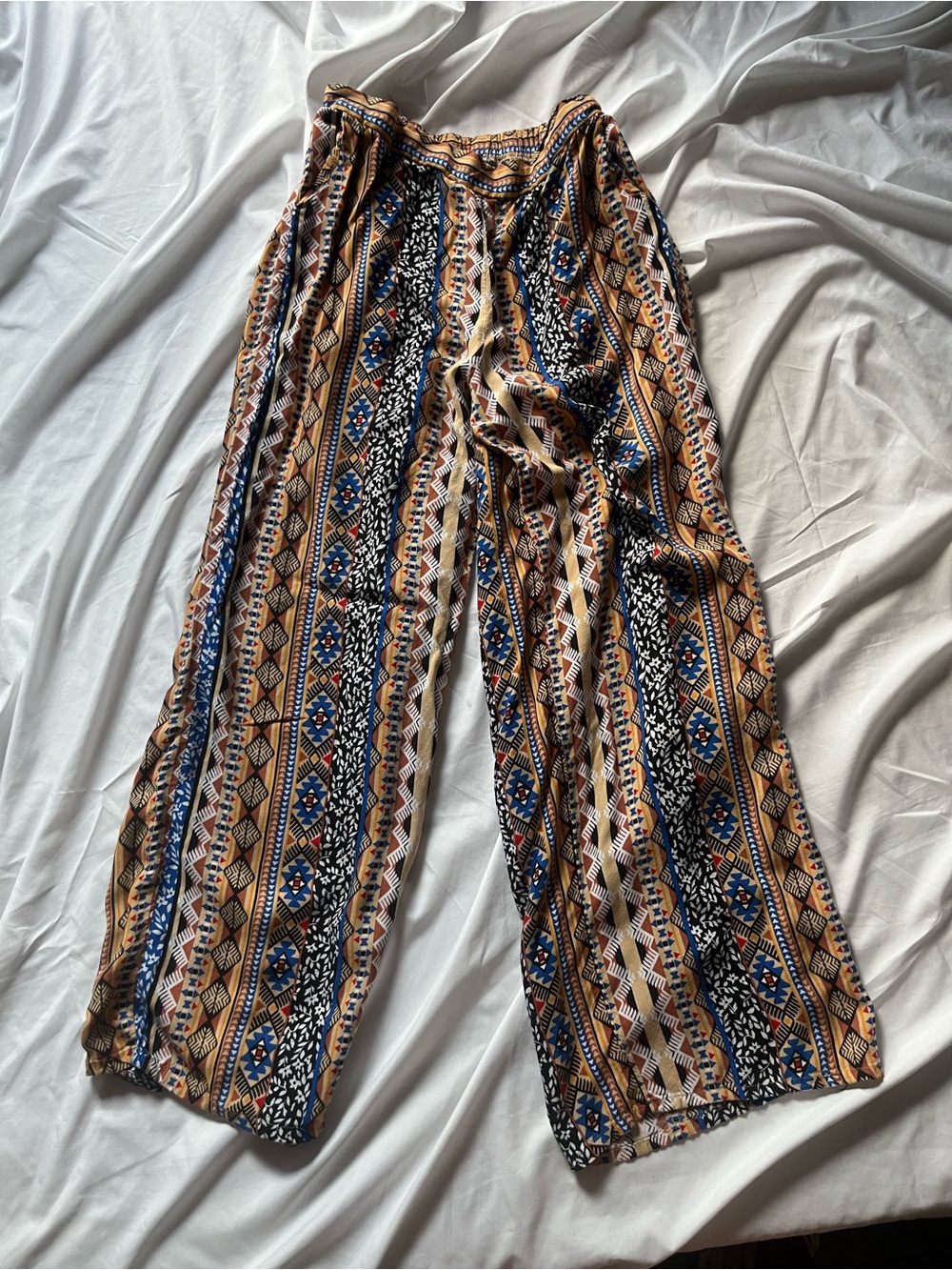Boho Wide-Leg Multicolor Printed Pants
